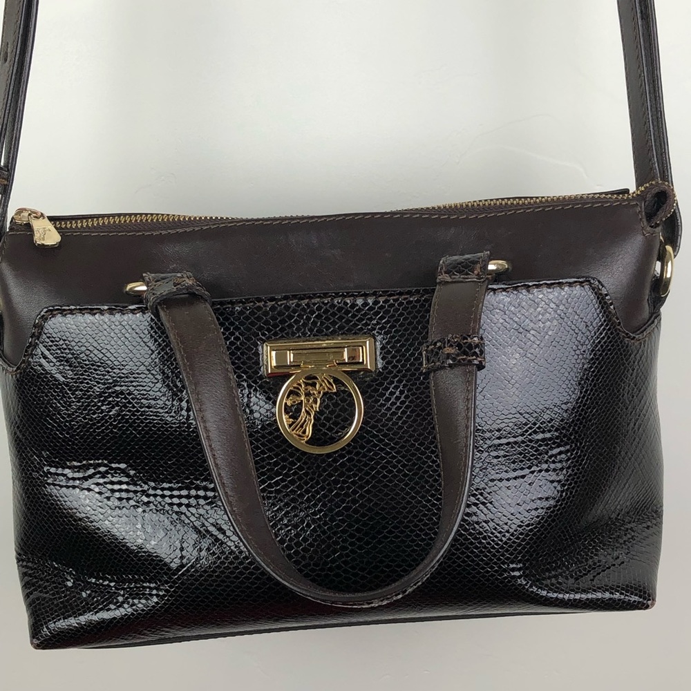 Versace Leather Brown Purse carry strap/handles